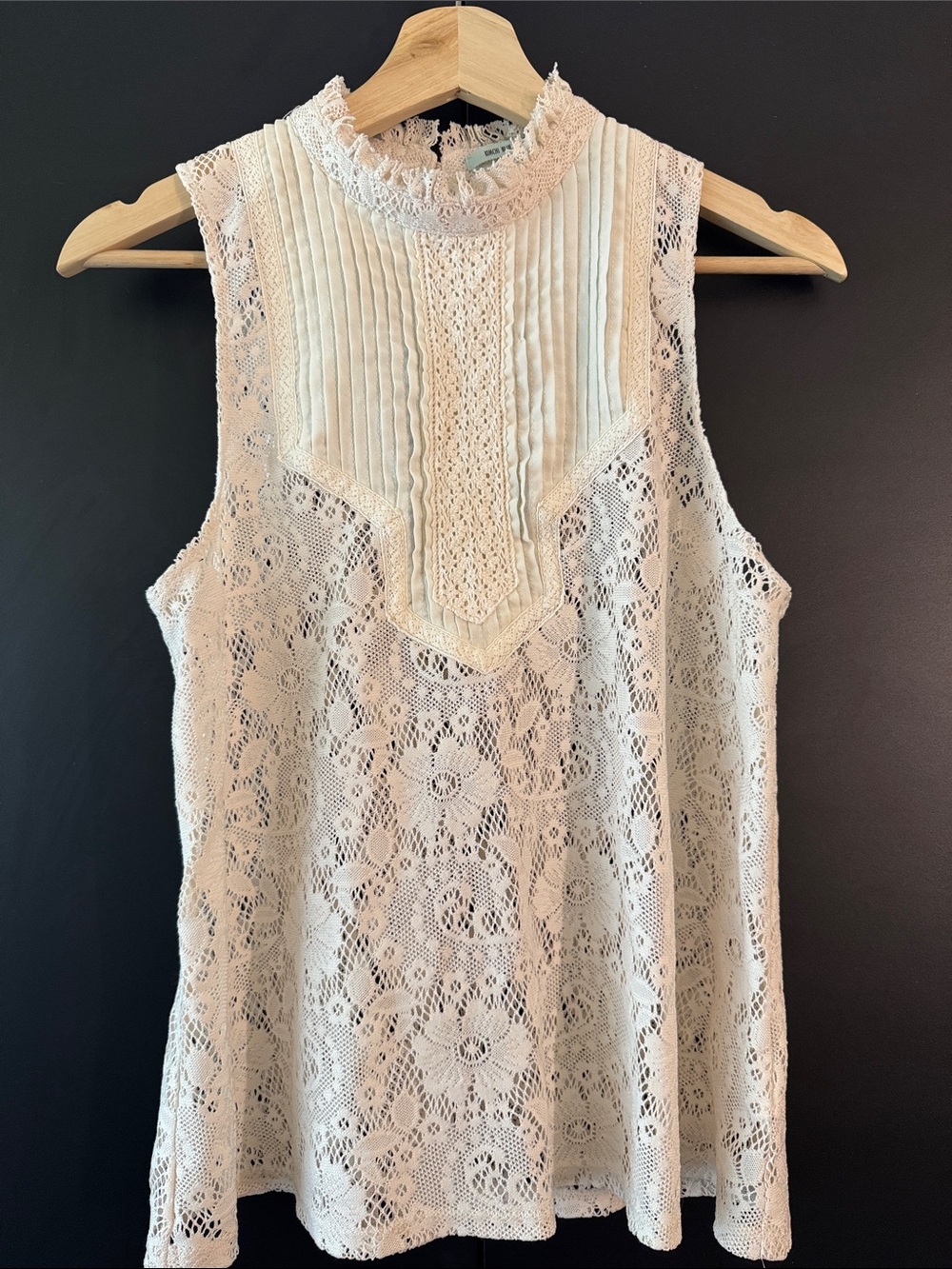 Kimchi Blue Cream Lace Pintuck High-Neck Sleeveless Top